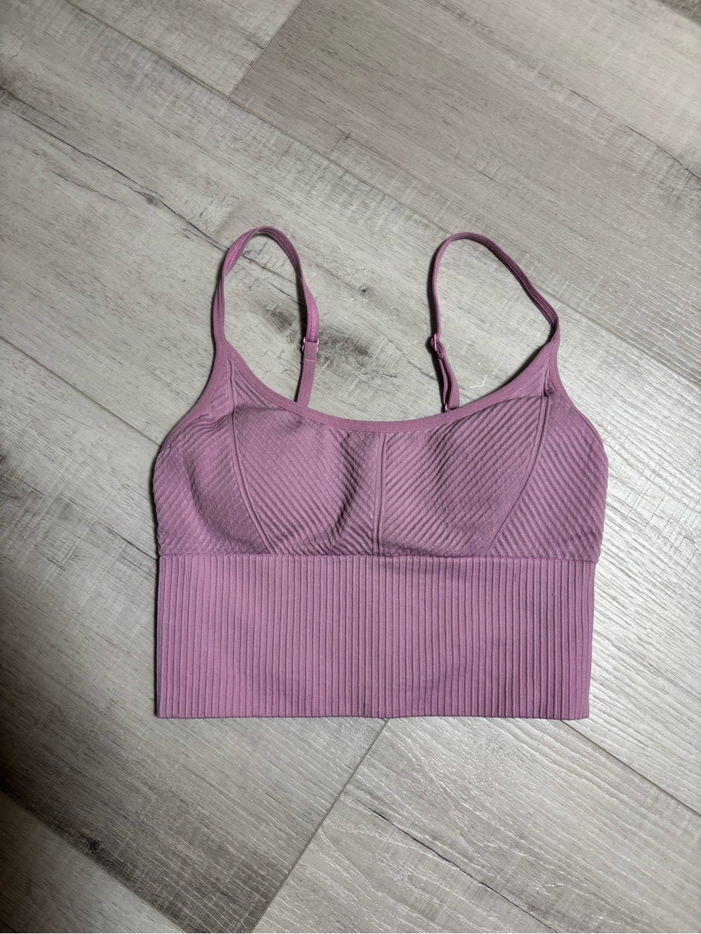 Pink Active Ribbed Cropped Sports Bra Mauve Strappy XS